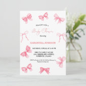 Invitation Pink Bows Baby Girl Baby shower (Debout devant)