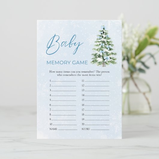 Invitation Pink Bows Christmas Baby Shower Baby Memory Game (Debout devant)