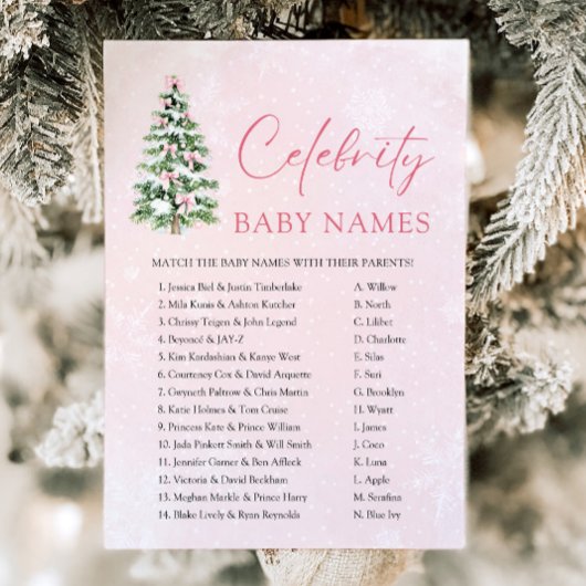Invitation Pink Bows Christmas Tree Celebrity Baby Name Jeu