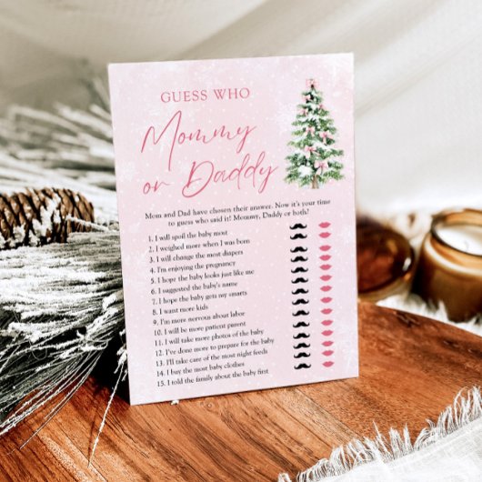 Invitation Pink Bows Christmas Tree Devinez Qui maman ou papa