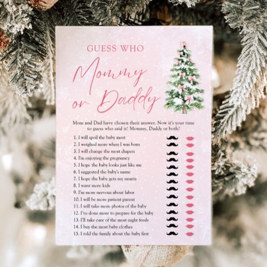 Invitation Pink Bows Christmas Tree Devinez Qui maman ou papa