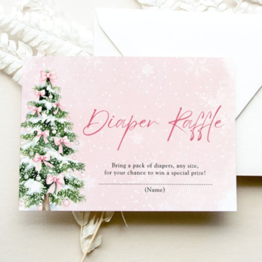 Invitation Pink Bows Christmas Tree Diaper Baby shower Raffin