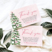 Invitation Pink Bows Christmas Tree Winter Thank you card