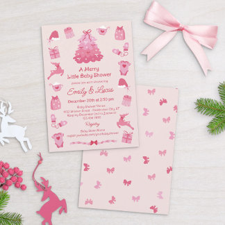 Invitation Pink Bows Coquette Merry Little Girl Baby Shower