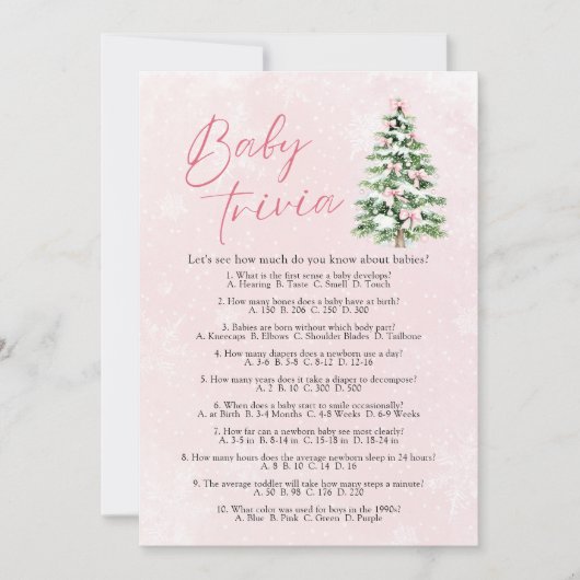 Invitation Pink Bows Noël Baby shower bébé Trivia Jeu (Devant)