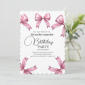 Invitation Pink Bows tendance Fille Anniversaire (Debout devant)