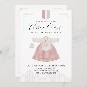 Invitation Pink Boy Hanbok Doljanchi le premier anniversaire