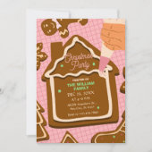 Invitation Pink brown cute Gingerbread christmas party (Devant)