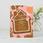 Invitation Pink brown cute Gingerbread christmas party (Debout devant)