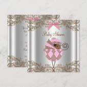 Invitation Pink Brown dentelle Africaine Américaine Baby Girl (Devant / Derrière)