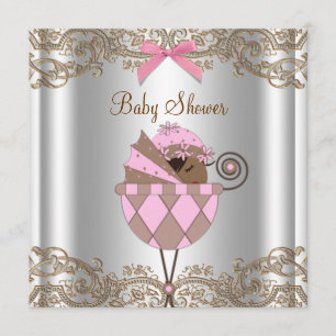 Invitation Pink Brown dentelle Africaine Américaine Baby Girl