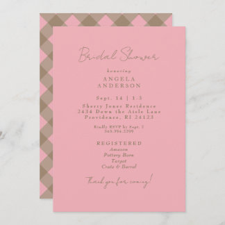 Invitation Pink & Brown Gingham Bridal Shower