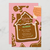 Invitation Pink brown mignon pain d'épices anniversaire (Devant / Derrière)