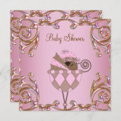 Invitation Pink Brown or dentelle bébé fille douche Invitatio (Devant / Derrière)