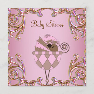 Invitation Pink Brown or dentelle bébé fille douche Invitatio