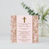Invitation PINK & BROWN PAISLEY Baby Girl Baptism Inviation (Debout devant)