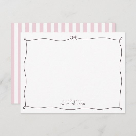 Invitation Pink, brown & Stripes a Note from Flat Note Card (Devant / Derrière)