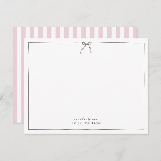 Invitation Pink, brown & Stripes a Note from Flat Note Card (Devant / Derrière)