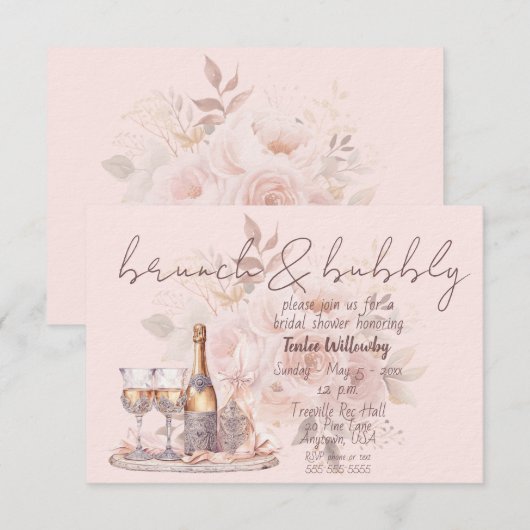 Invitation Pink Brunch & Bubbly Wedding Shower (Devant / Derrière)