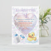Invitation Pink Bubble Duck 1st Birthday Invite (Debout devant)