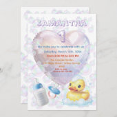 Invitation Pink Bubble Duck 1st Birthday Invite (Devant / Derrière)