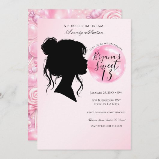 Invitation Pink Bubblegum Dream Candy Birthday Celebration   (Devant / Derrière)
