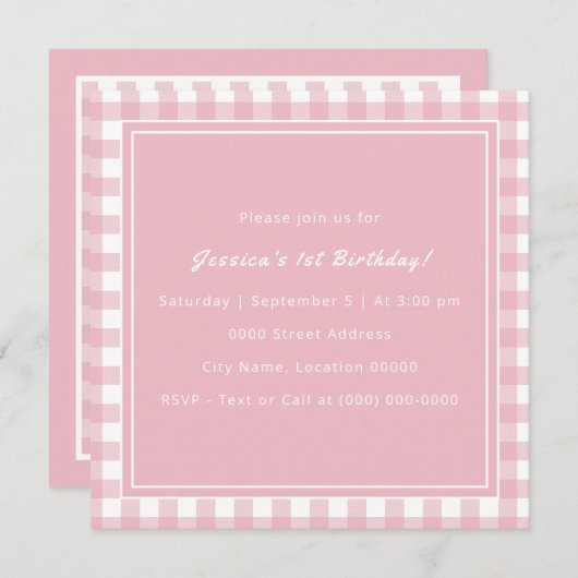 Invitation Pink Buffalo Plaid Monogramme fête d'anniversaire (Devant / Derrière)
