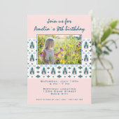 Invitation Pink Bugs Flower Motif Photo Anniversaire (Debout devant)