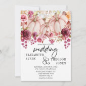 Invitation Pink Burgundy Automne Mariage Citrouille Floral (Devant)