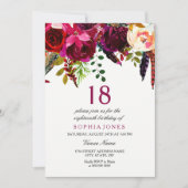 Invitation Pink & Burgundy Boho Floral 18e fête d'anniversair (Devant)