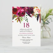 Invitation Pink & Burgundy Boho Floral 18e fête d'anniversair (Debout devant)
