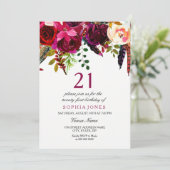 Invitation Pink & Burgundy Boho Floral 21e fête d'anniversair (Debout devant)