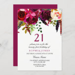 Invitation Pink & Burgundy Boho Floral 21e fête d'anniversair<br><div class="desc">Boho rose et bordeaux Floral 21e fête d'anniversaire Boho chic bordeaux Rose rouge blanc aquarelle florale Belle aquarelle peinte à la main</div>