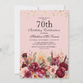 Invitation Pink Burgundy Floral Gold Parties scintillant 70e  (Devant)