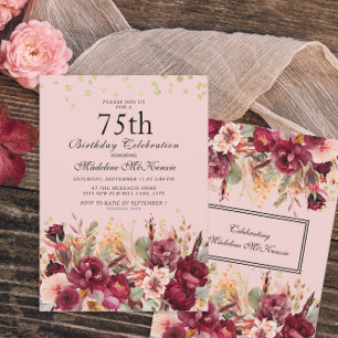 Invitation Pink Burgundy Floral Gold Parties scintillant 75e