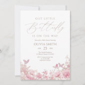 Invitation Pink Butterfly Floral Baby Shower (Devant)