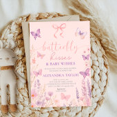 Invitation pink Butterfly Kisses ribbon bow baby shower