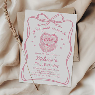 Invitation Pink Cake Bow Girls Veut Juste Être Un Anniversair