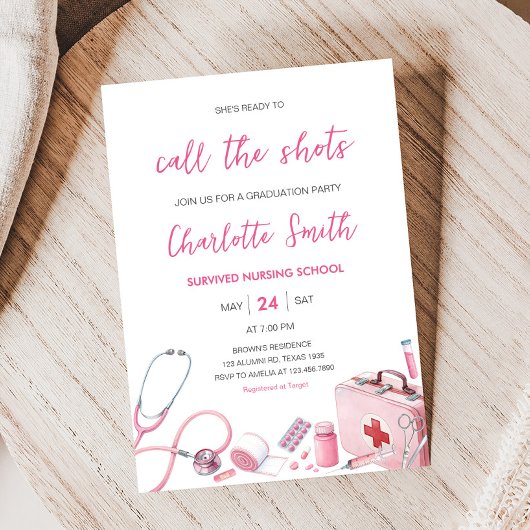 Invitation Pink Call the Shots Nursing Graduation Party