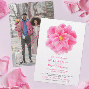 Invitation Pink camellia fleur aquarelle mariage photo