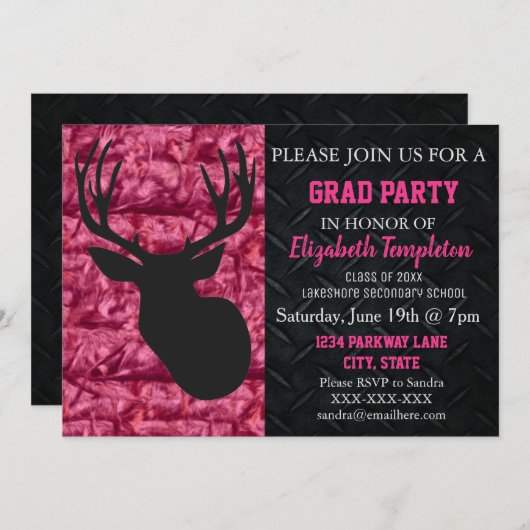 Invitation Pink Camo Deer Hunting Party (Devant / Derrière)