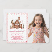 Invitation "Pink Candy Gingerbread House Photo Anniversaire (Devant)