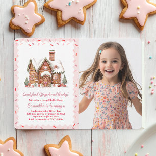 Invitation "Pink Candy Gingerbread House Photo Anniversaire