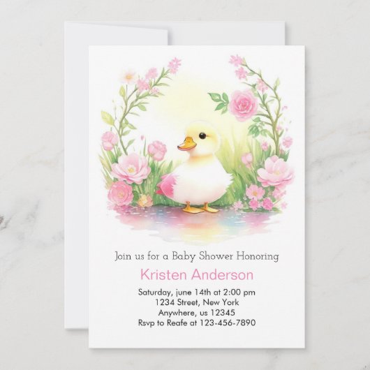 Invitation Pink Cankling mignon Aquarelle fille Baby shower (Devant)