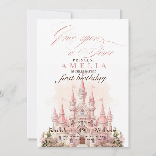 Invitation Pink Castle Kingdom Princess 1er anniversaire (Devant)