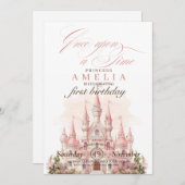 Invitation Pink Castle Kingdom Princess 1er anniversaire (Devant / Derrière)