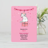 Invitation Pink Cat Kids Birthday Party (Debout devant)
