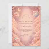 Invitation Pink Celestial Bows Clouds Baby Shower (Devant)