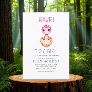 Invitation Pink C'est un Baby shower de dinosaure mignonne po