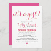 Invitation Pink C'est une fille Baby shower de typographie In (Devant / Derrière)